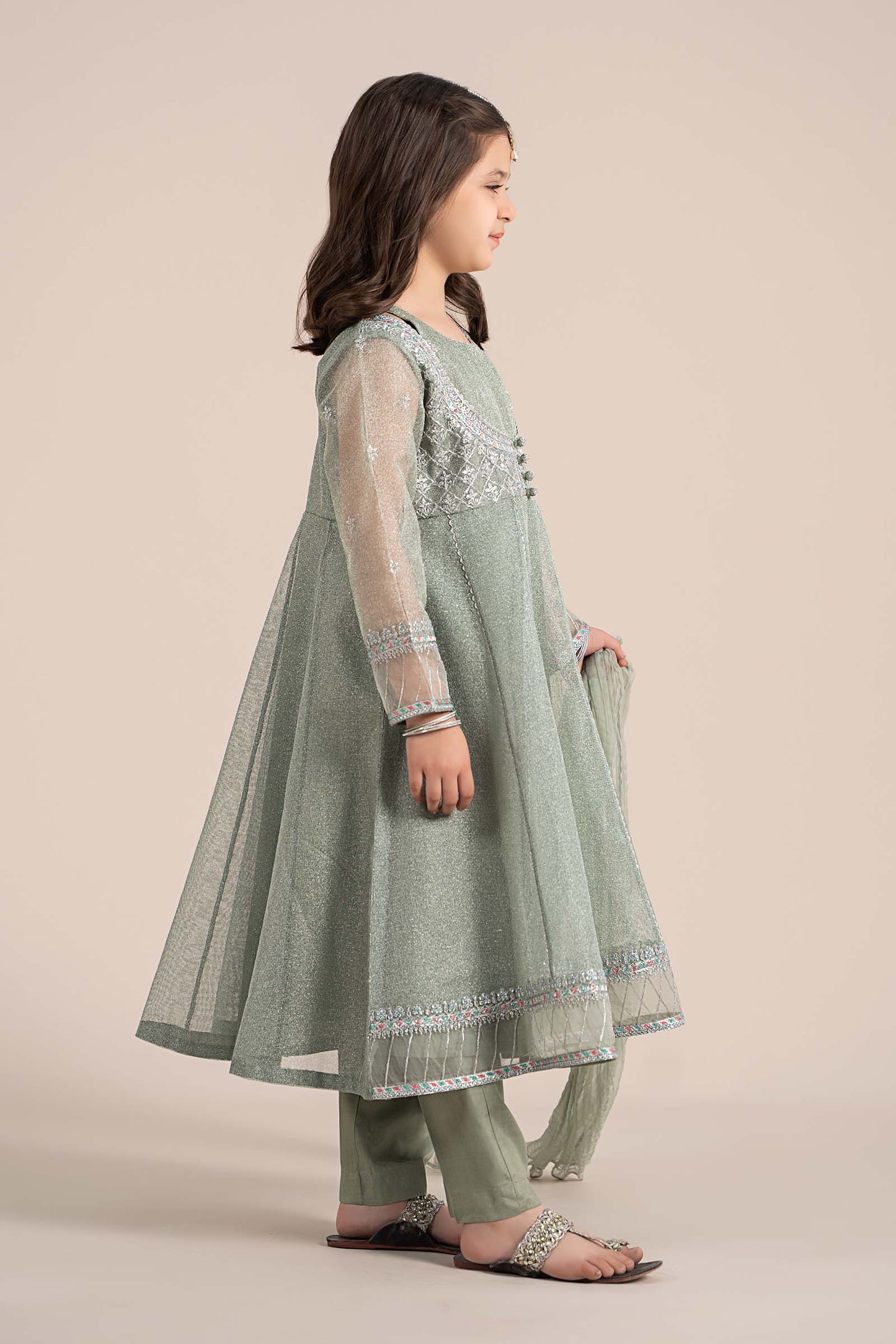 3 Piece Embroidered Zari Net Suit