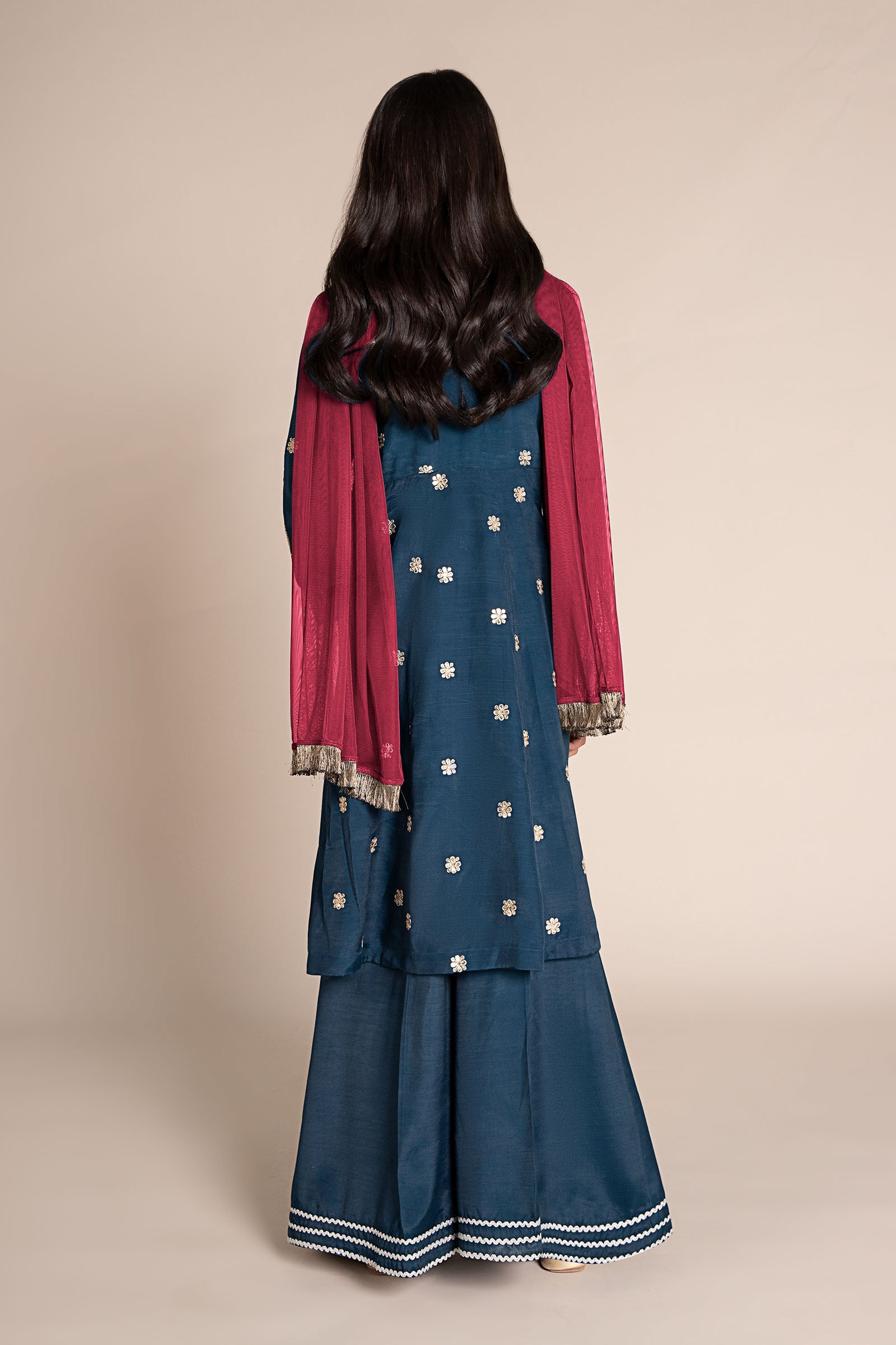 3 Piece Embroidered Raw Silk Suit