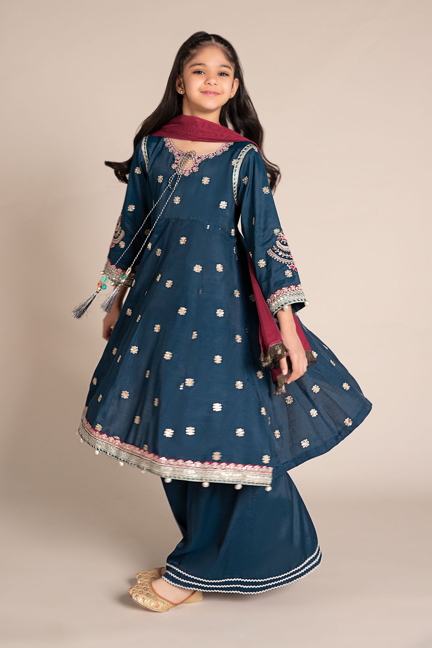 3 Piece Embroidered Raw Silk Suit