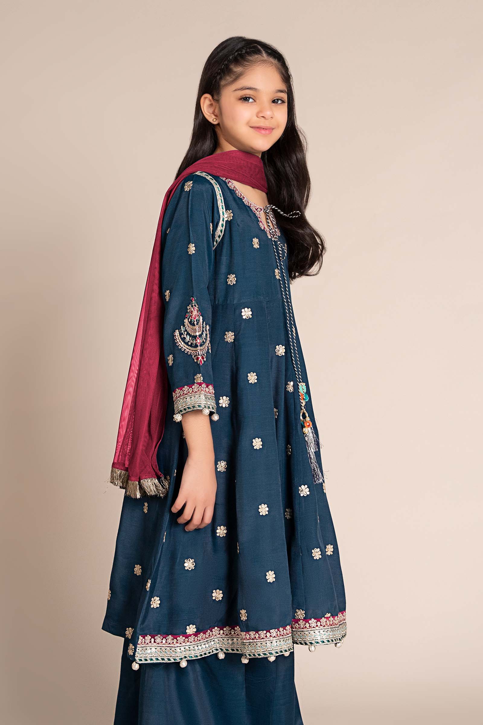 3 Piece Embroidered Raw Silk Suit