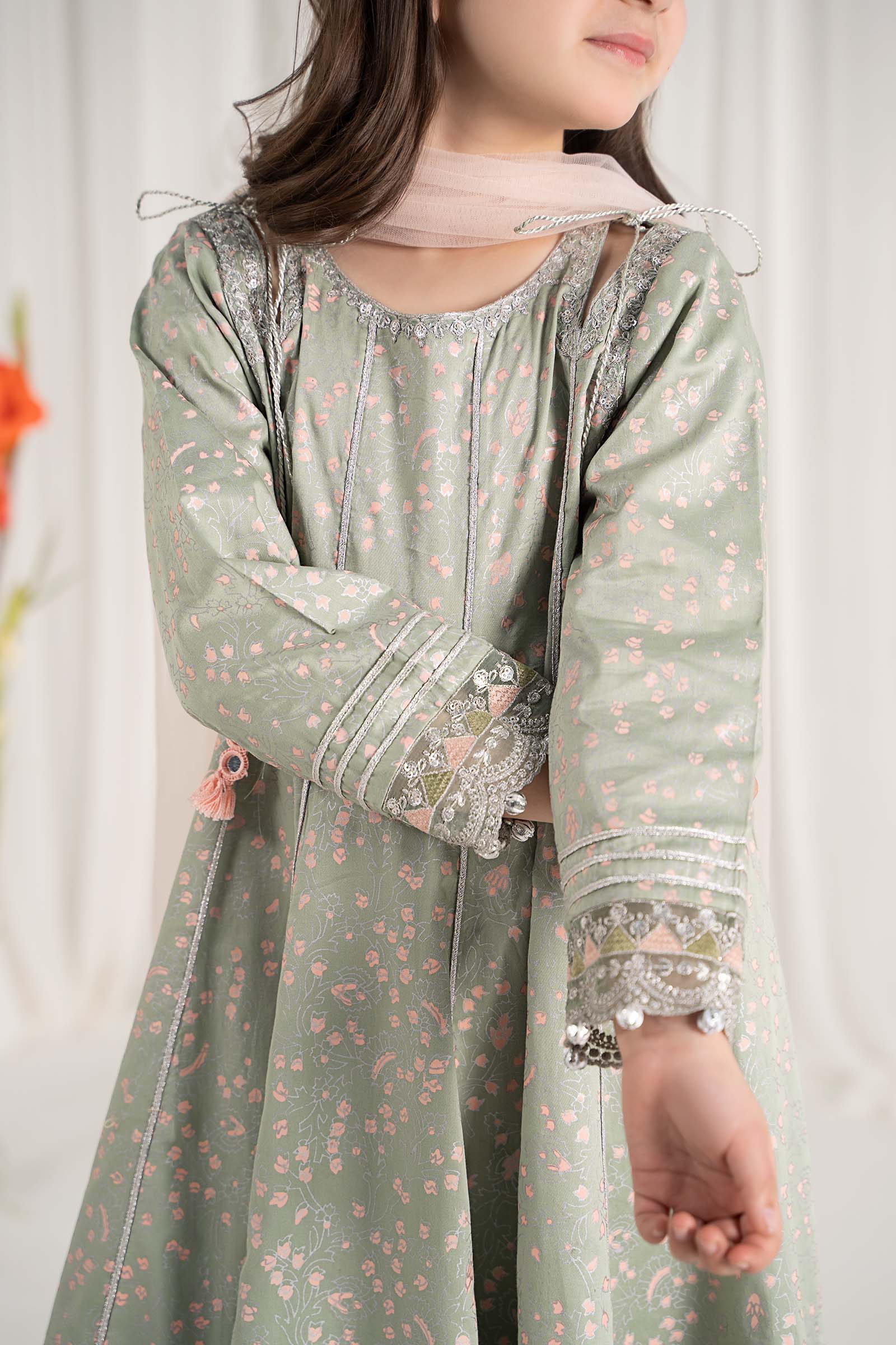 3 Piece Embroidered Cotton Satin Suit