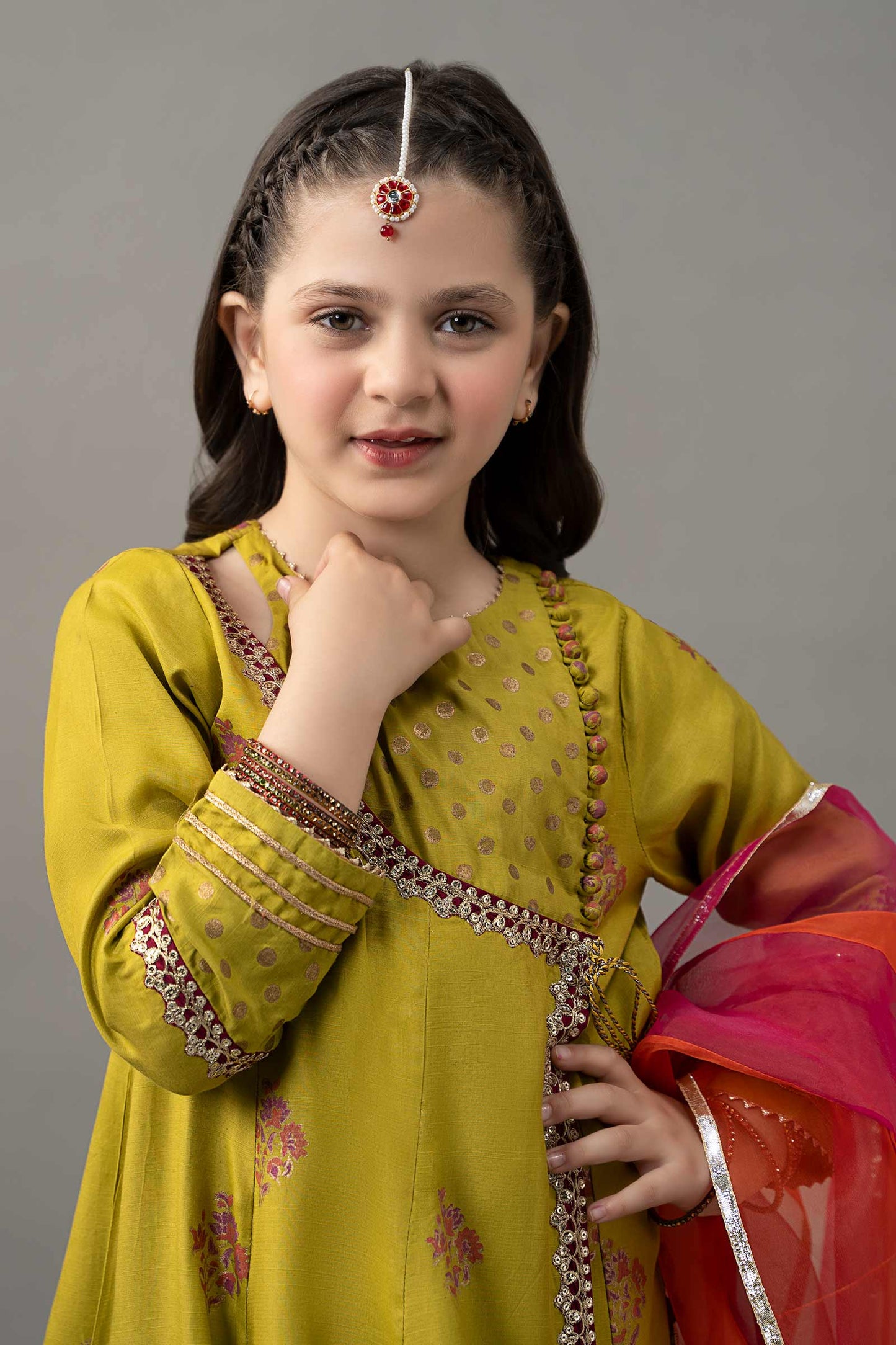 3 Piece Embroidered Raw Silk Suit