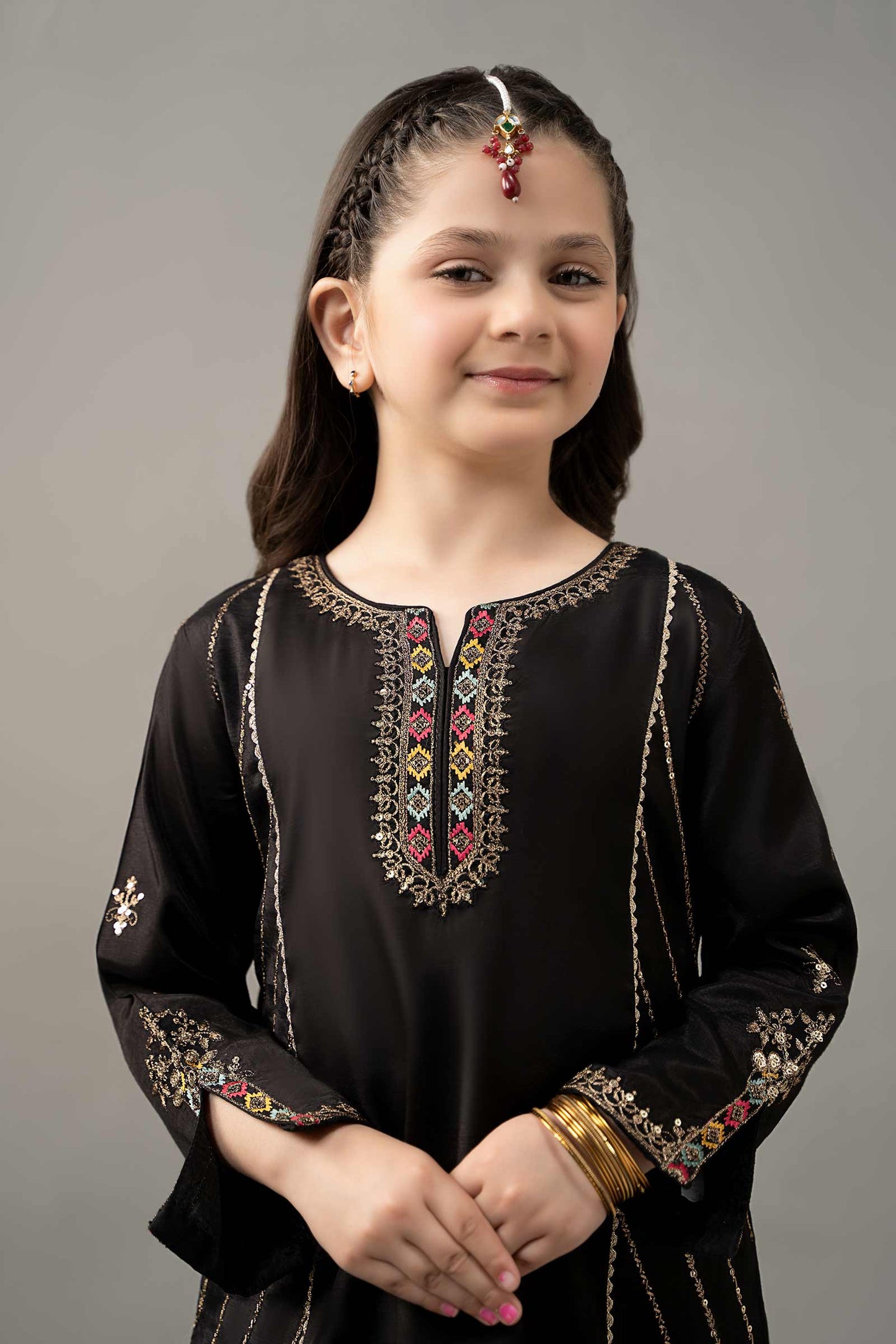 3 Piece Embroidered Raw Silk Suit