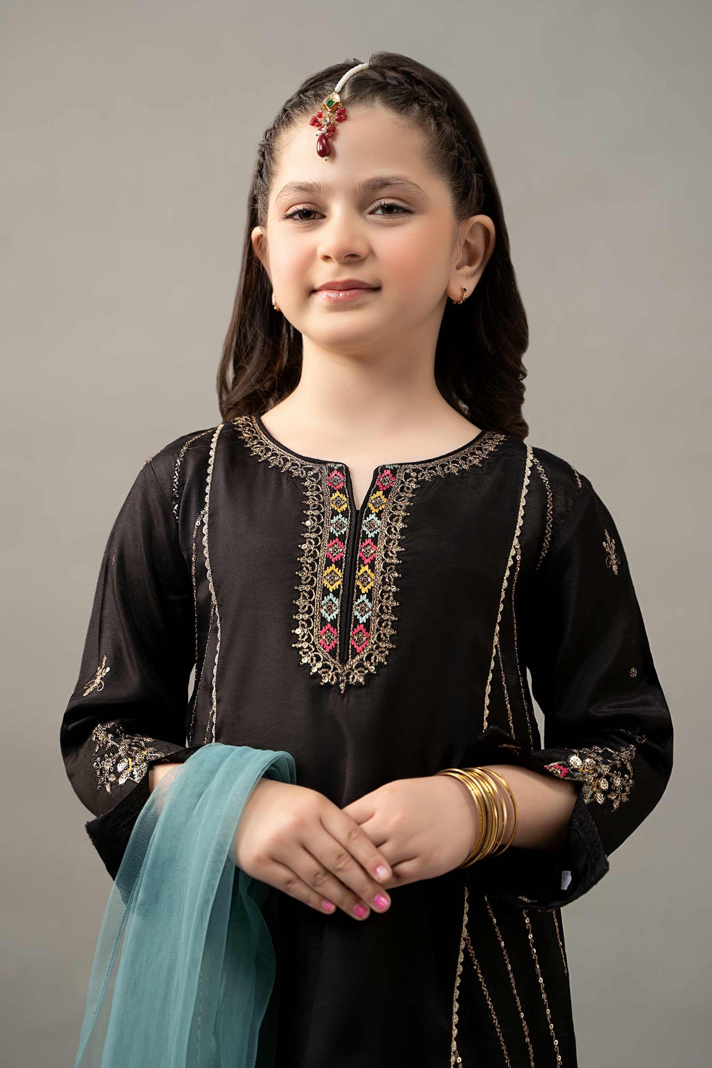 3 Piece Embroidered Raw Silk Suit