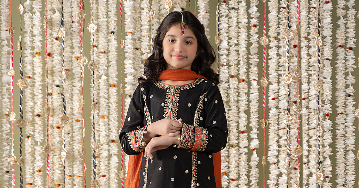 3 Piece Embroidered Raw Silk Suit