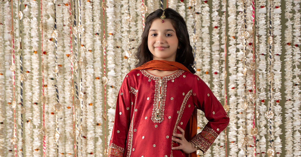 3 Piece Embroidered Raw Silk Suit