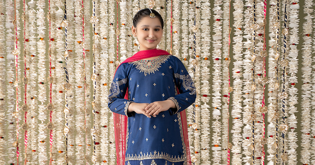 3 Piece Embroidered Raw Silk Suit