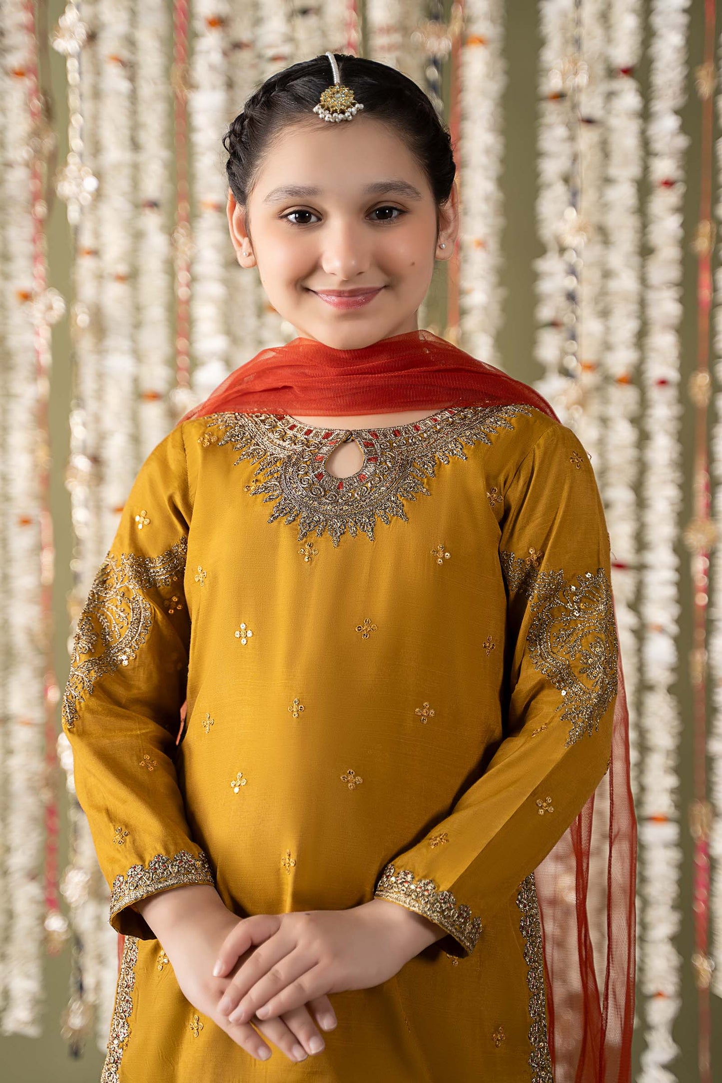 3 Piece Embroidered Raw Silk Suit