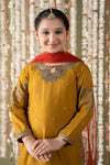 3 Piece Embroidered Raw Silk Suit