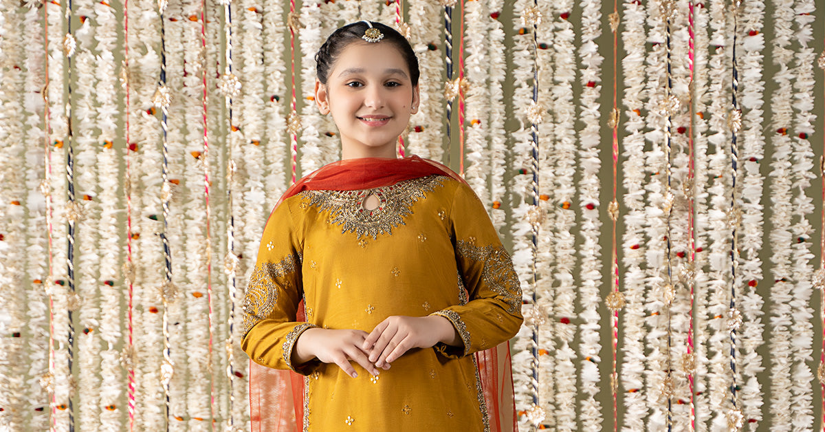 3 Piece Embroidered Raw Silk Suit | MKS-EF25-27