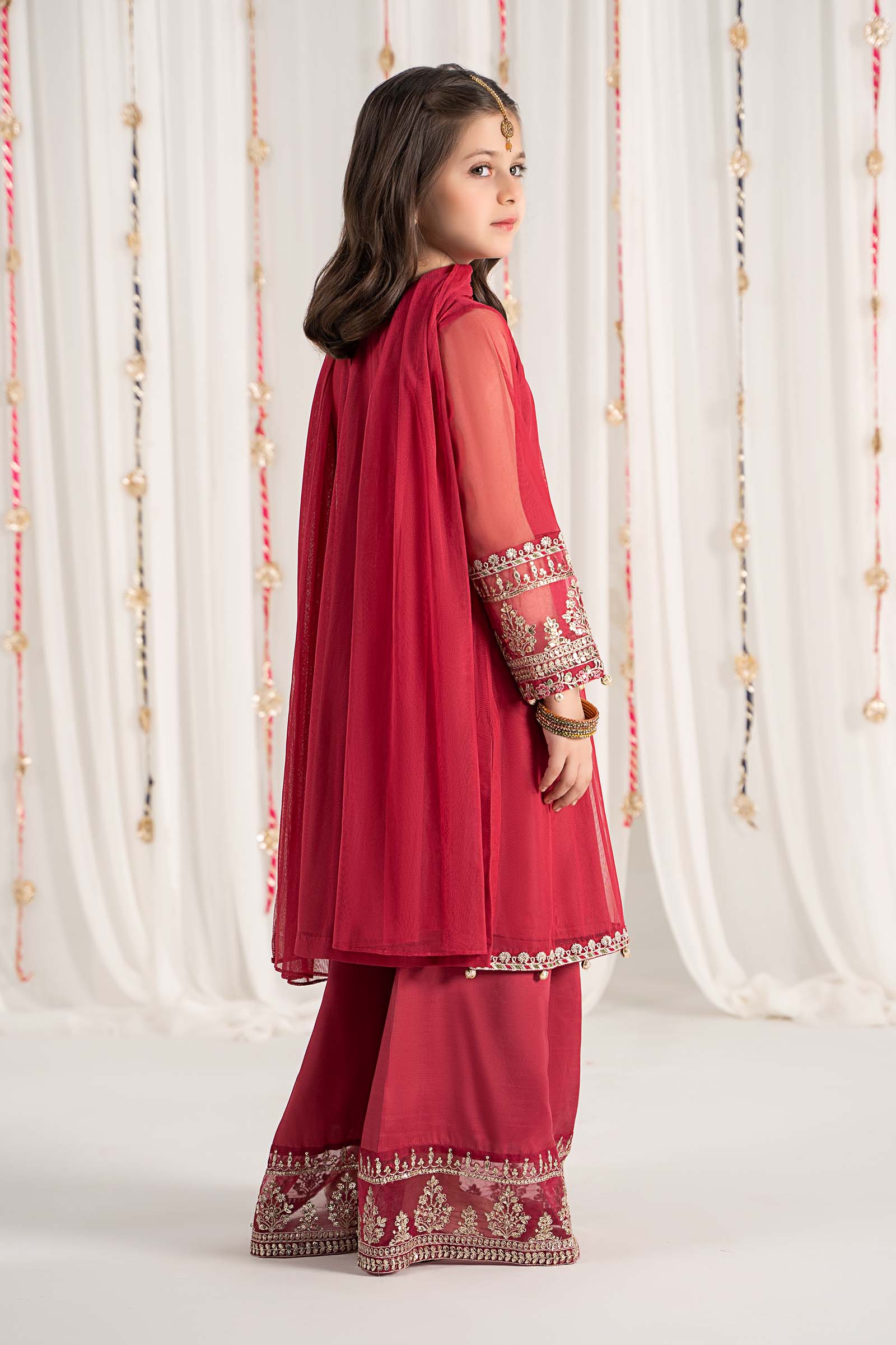 3 Piece Embroidered Polyester Net Suit
