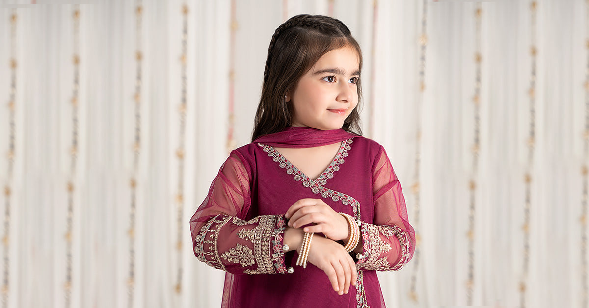 3 Piece Embroidered Polyester Net Suit