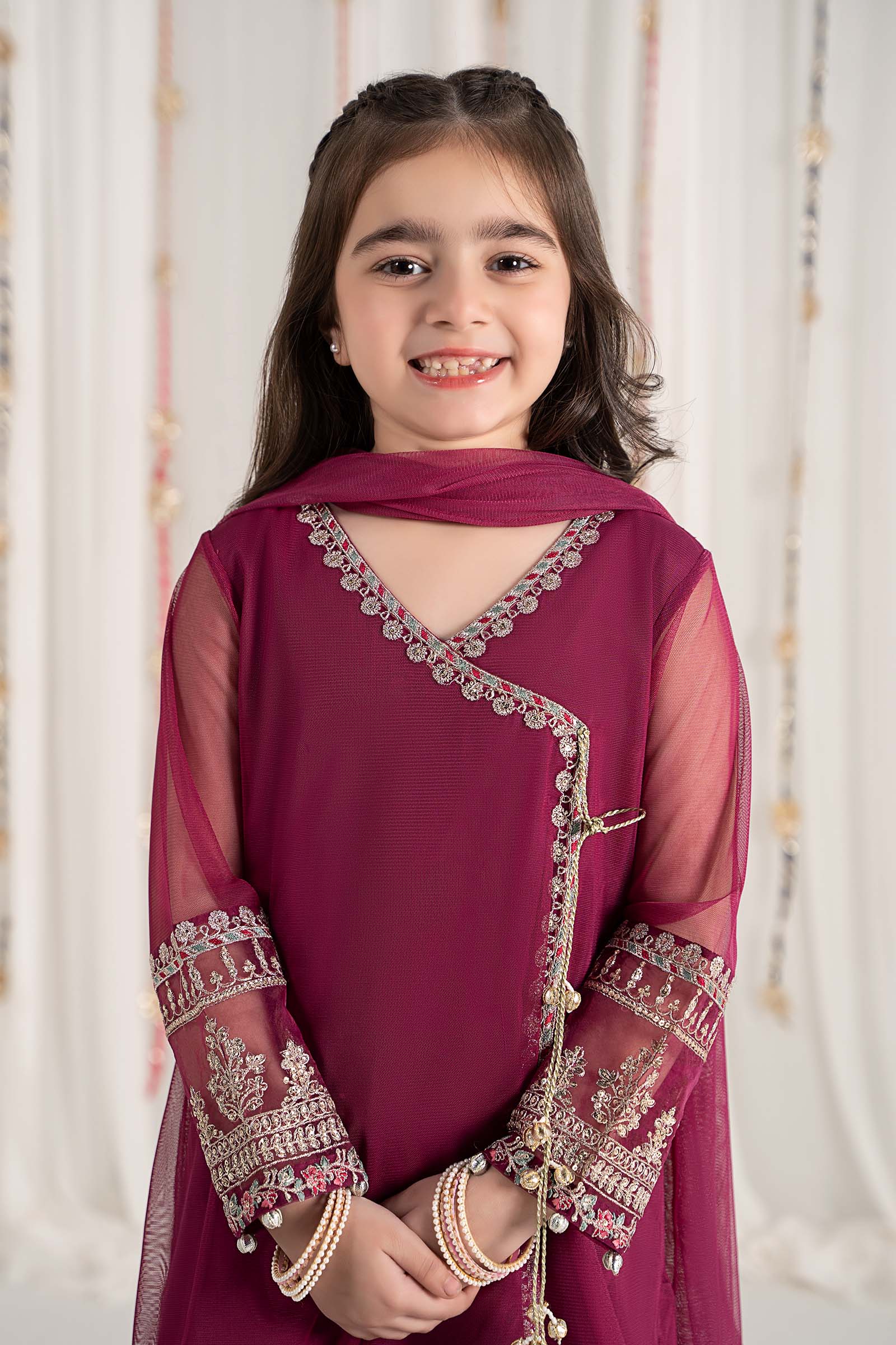 3 Piece Embroidered Polyester Net Suit