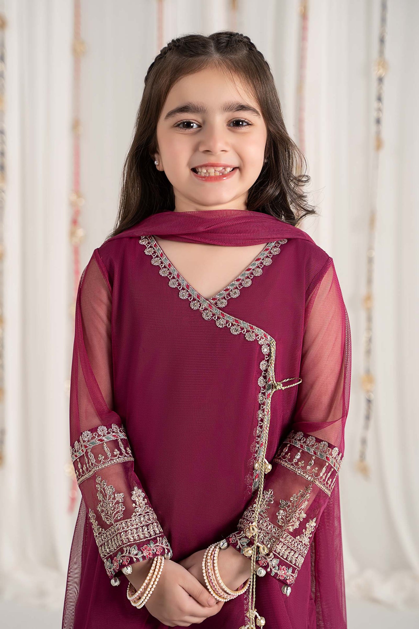 3 Piece Embroidered Polyester Net Suit