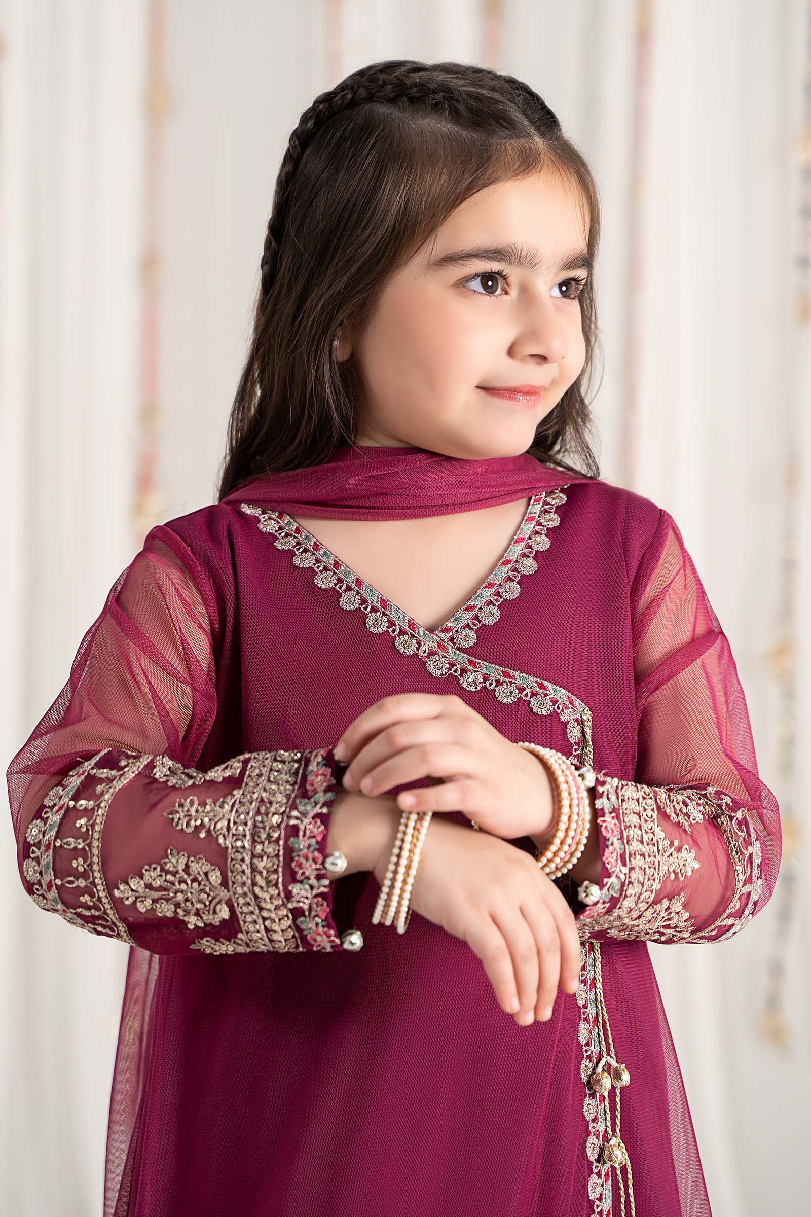 3 Piece Embroidered Polyester Net Suit