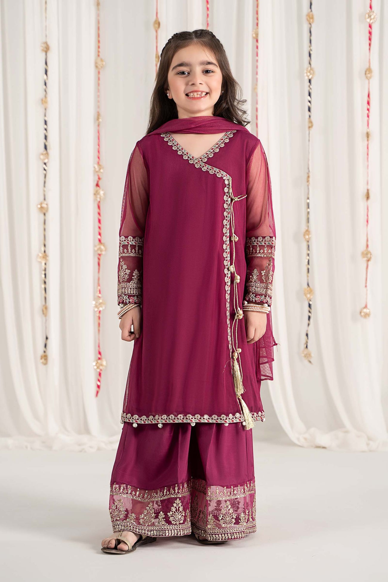 3 Piece Embroidered Polyester Net Suit