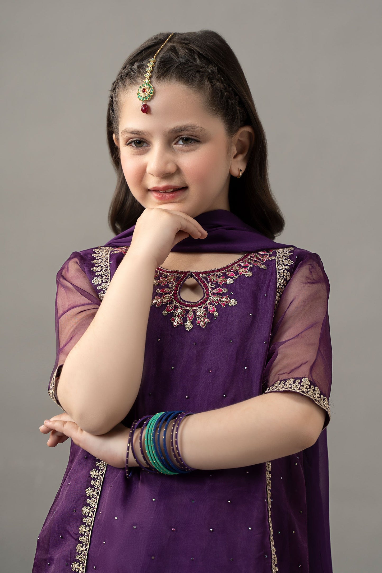 3 Piece Embroidered Raw Silk Suit