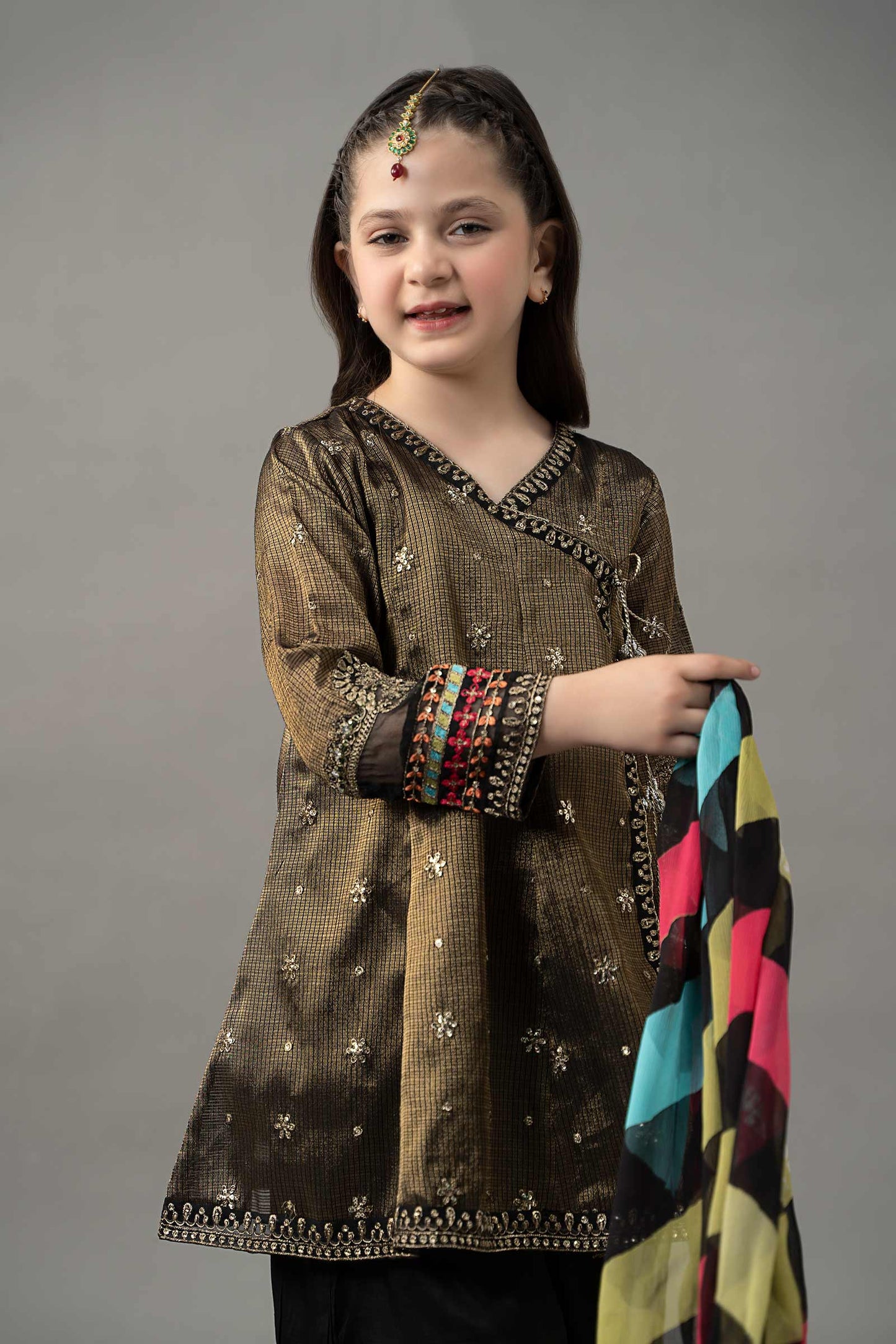 3 Piece Embroidered Cotton Zari Net Suit
