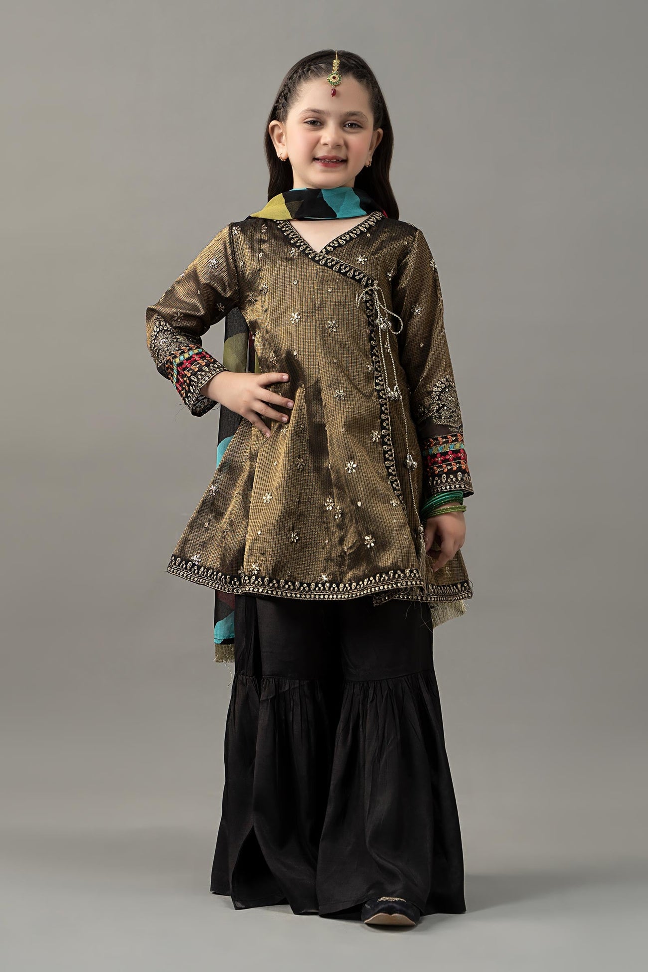 3 Piece Embroidered Cotton Zari Net Suit