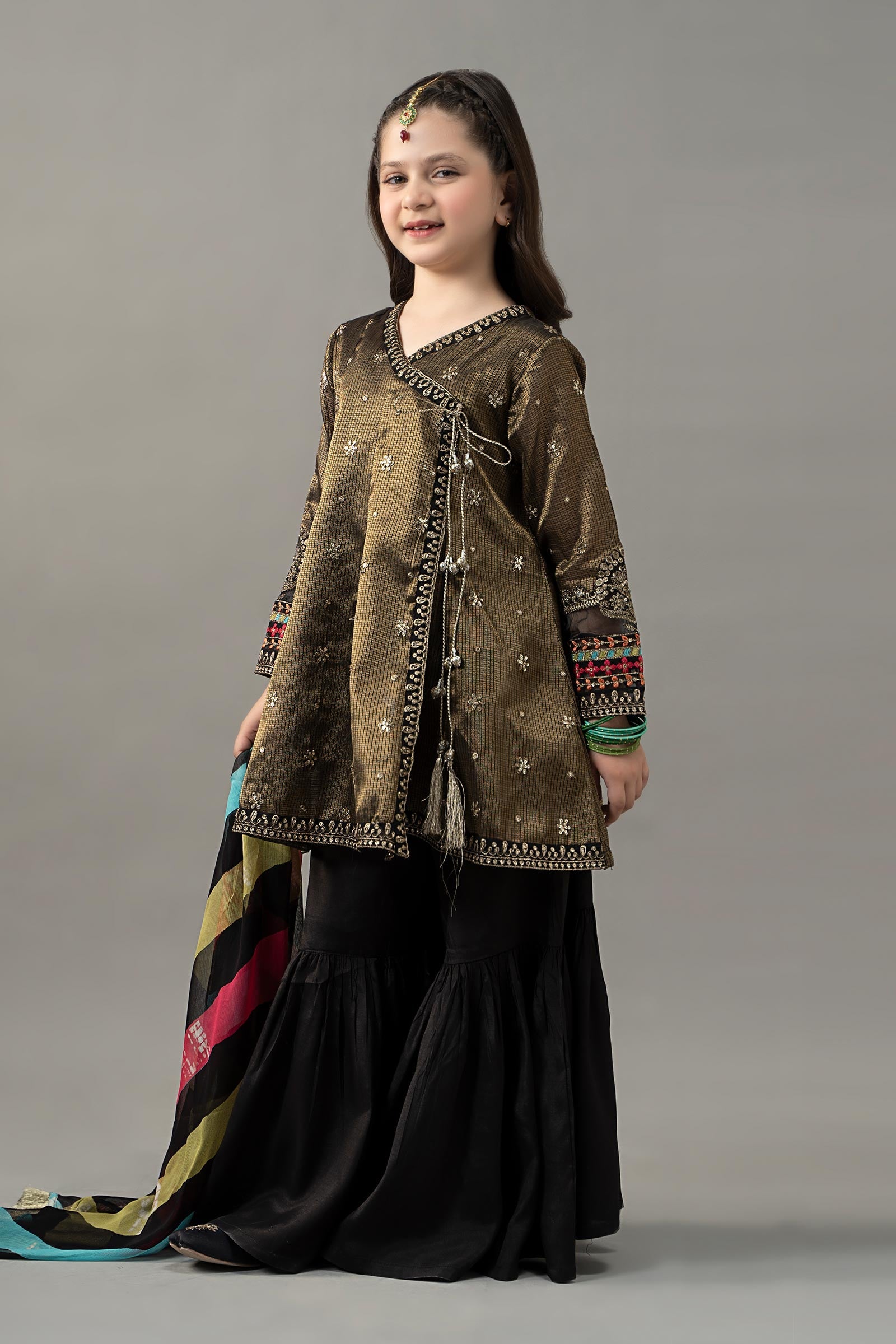 3 Piece Embroidered Cotton Zari Net Suit