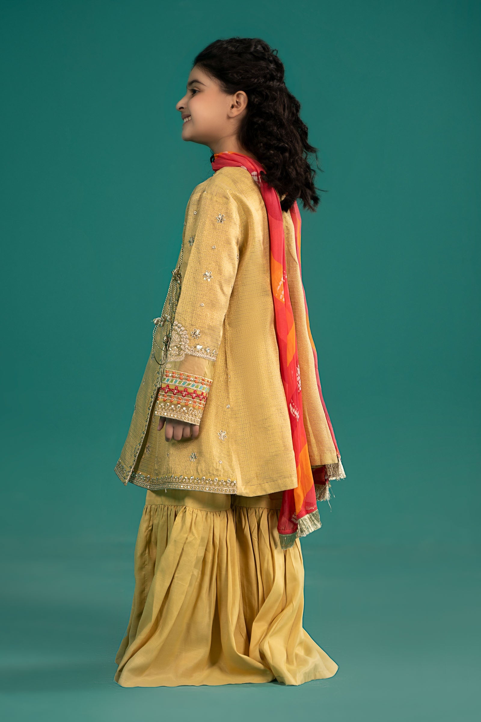 3 Piece Embroidered Cotton Zari Net Suit