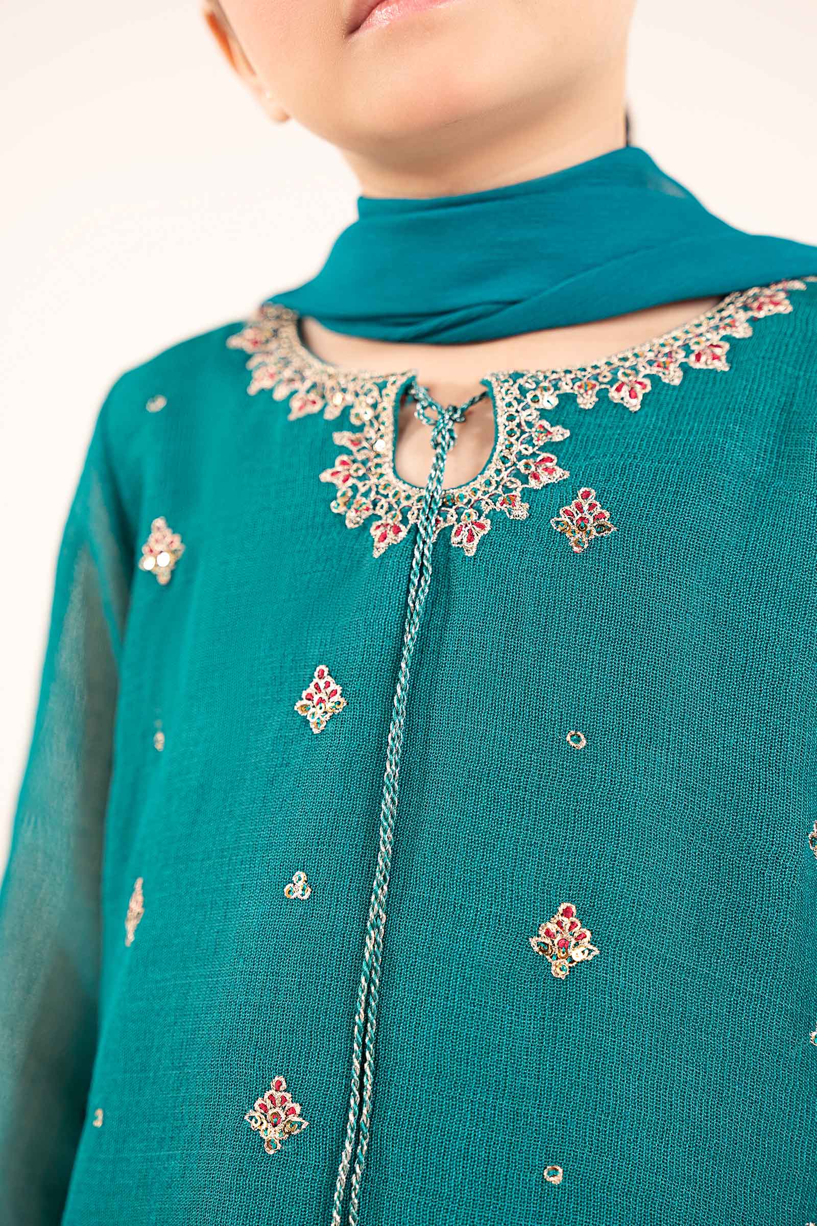 2 Piece Embroidered Cotton Net Suit