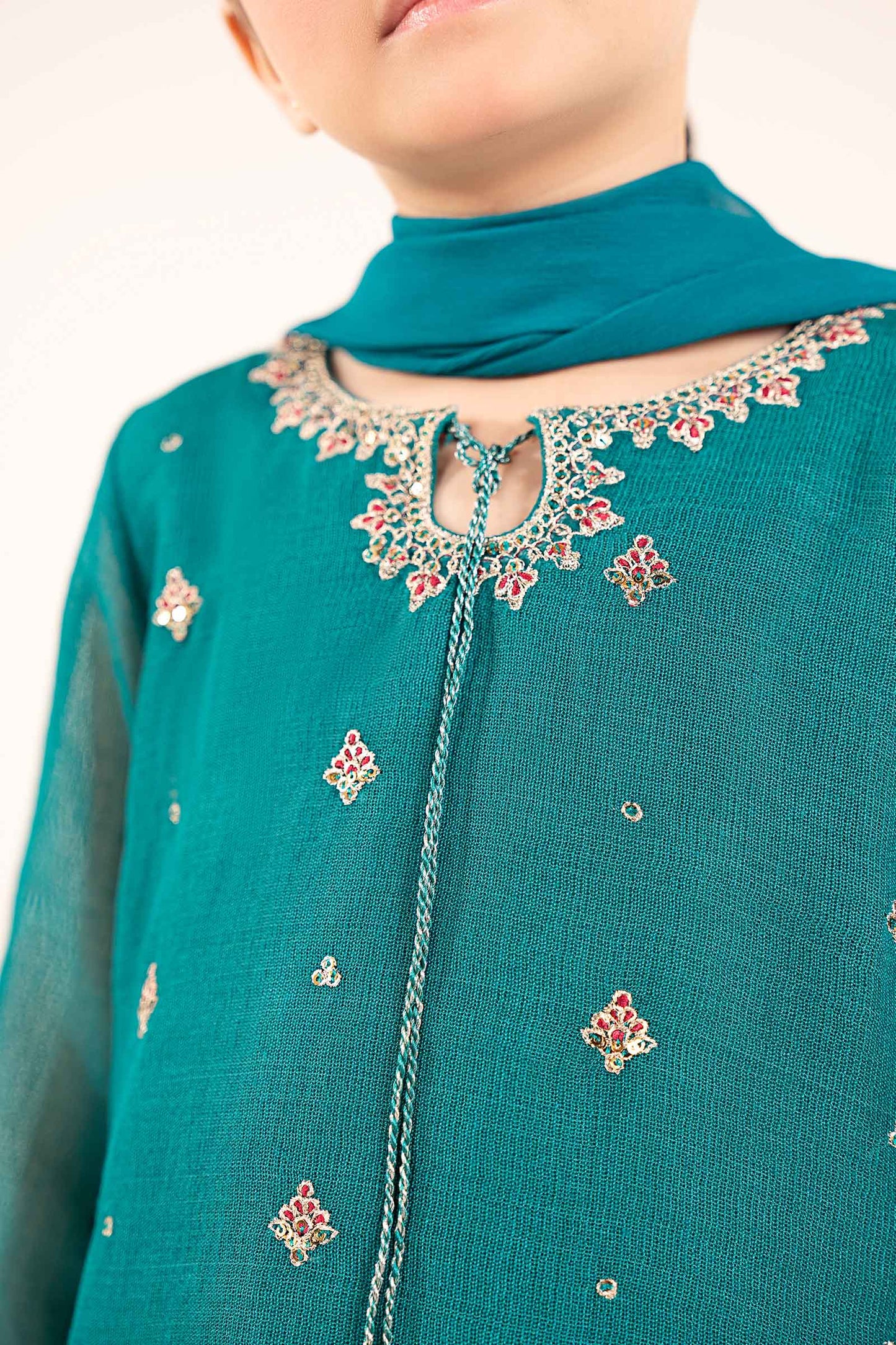 2 Piece Embroidered Cotton Net Suit