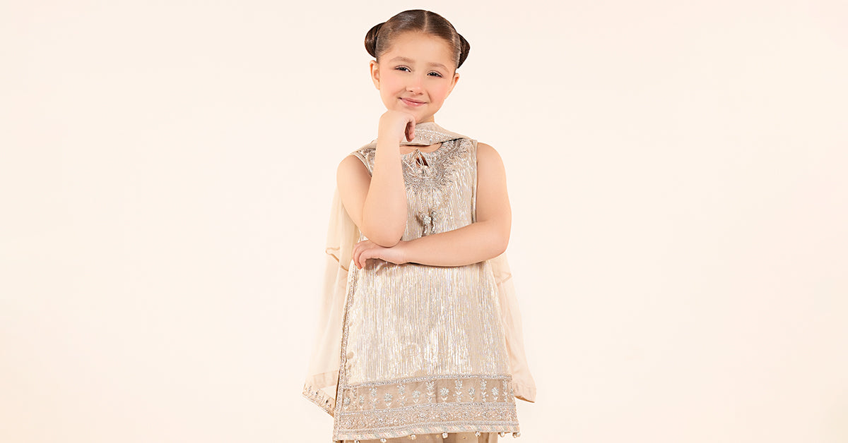 3 Piece Embroidered Shimmer Silk Suit