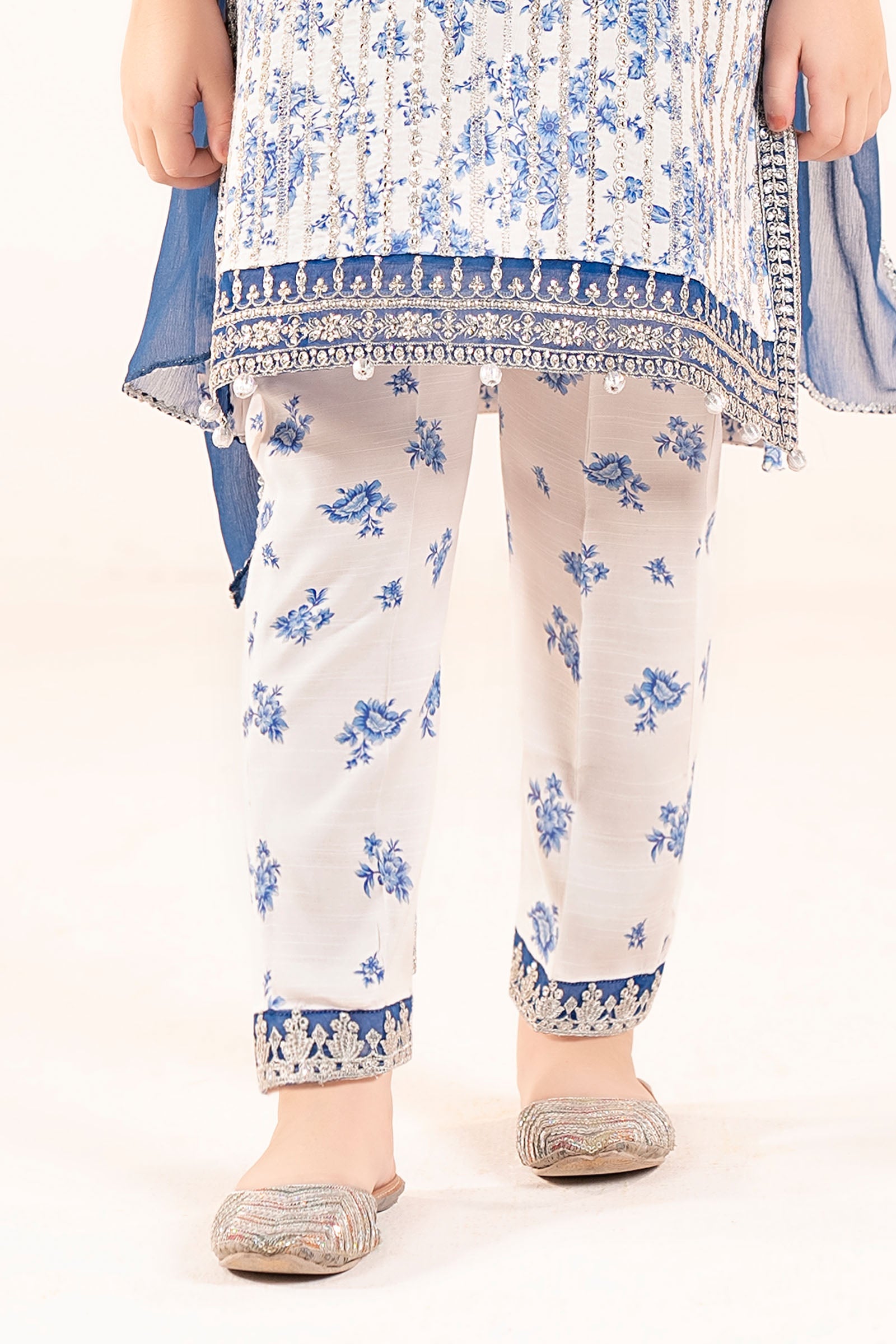 3 Piece Embroidered Raw Silk Suit