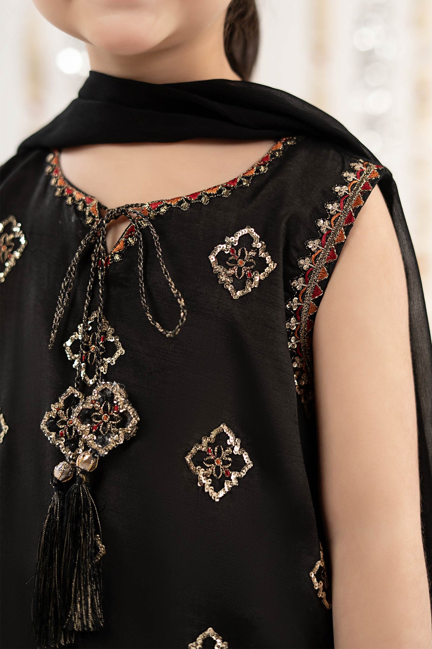 3 Piece Embroidered Raw Silk Suit