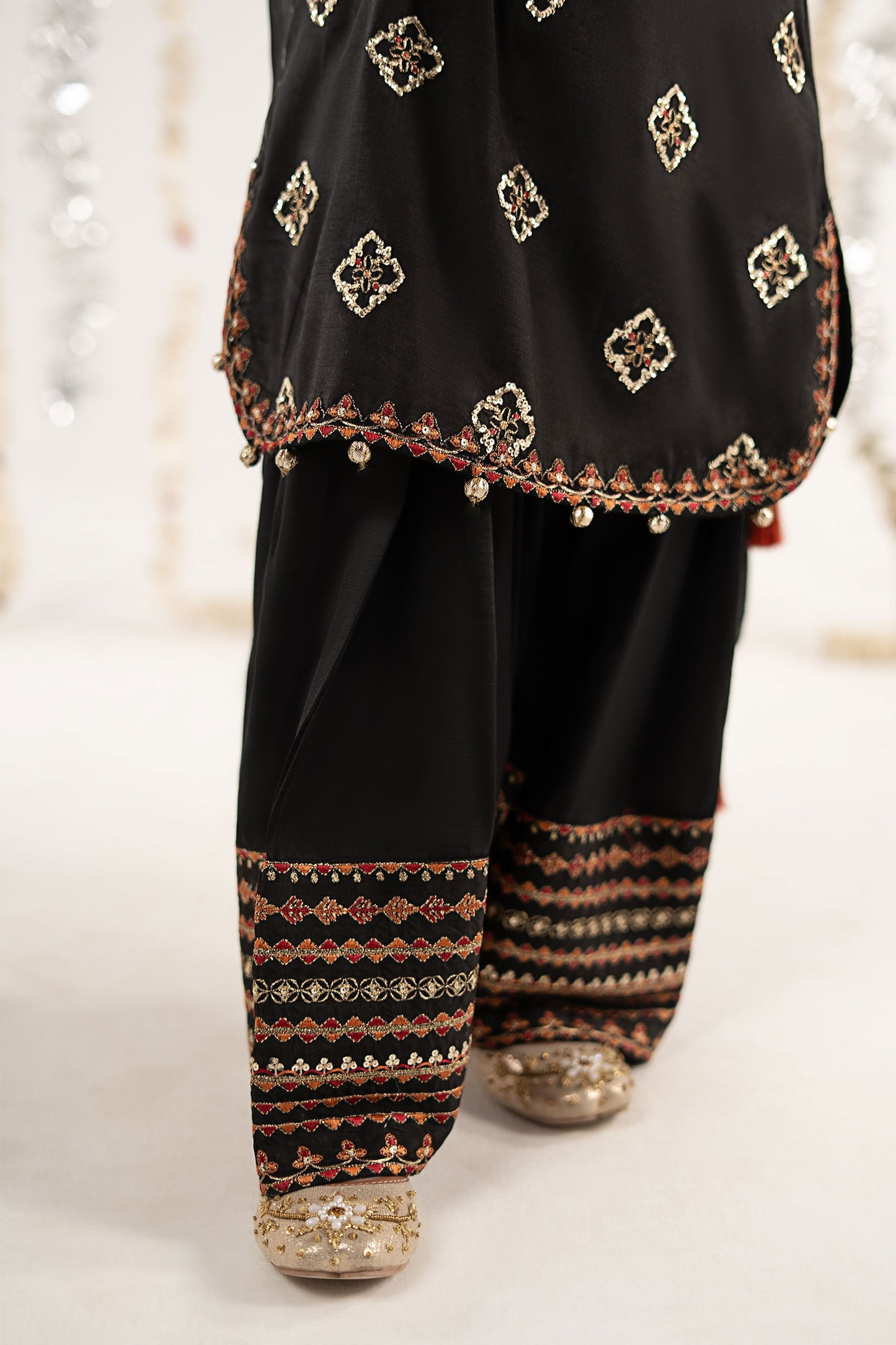 3 Piece Embroidered Raw Silk Suit