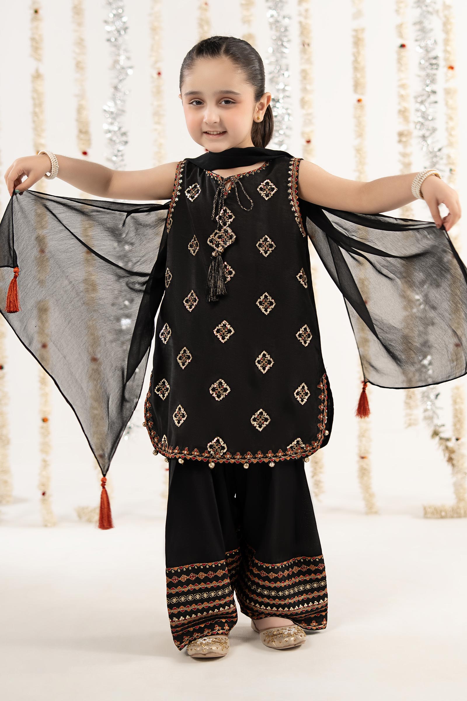 3 Piece Embroidered Raw Silk Suit