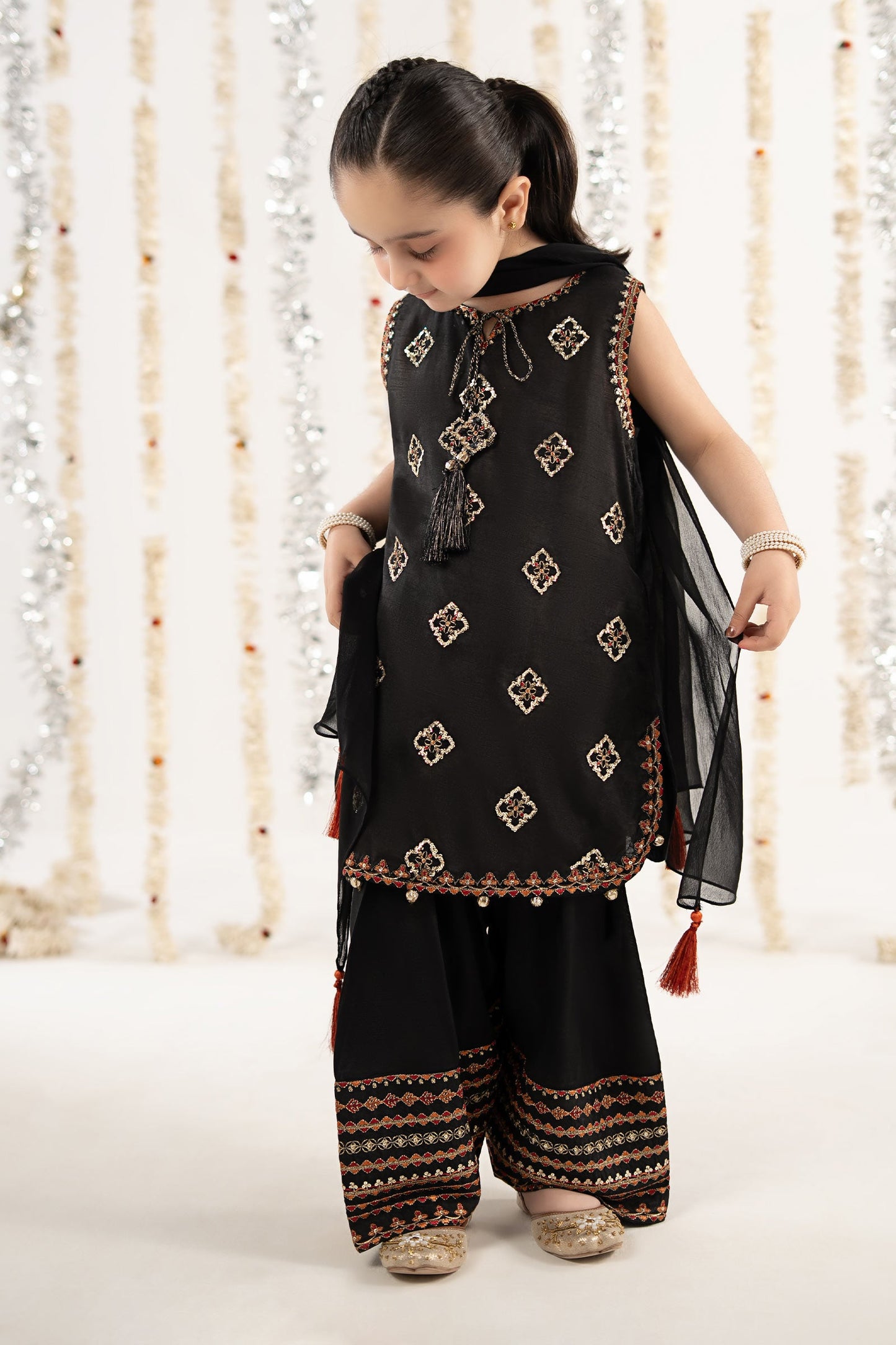 3 Piece Embroidered Raw Silk Suit