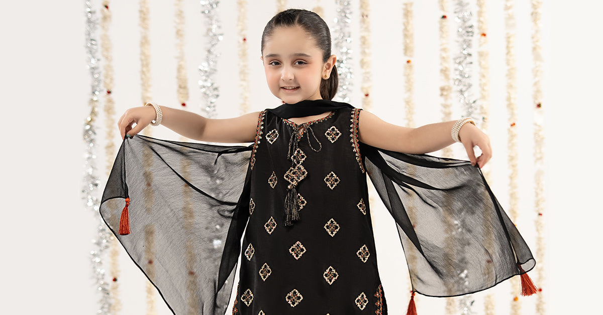 3 Piece Embroidered Raw Silk Suit