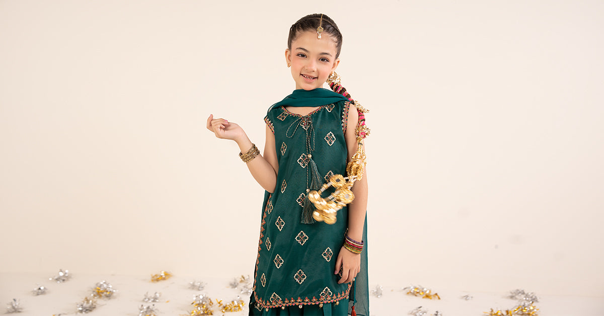 3 Piece Embroidered Raw Silk Suit