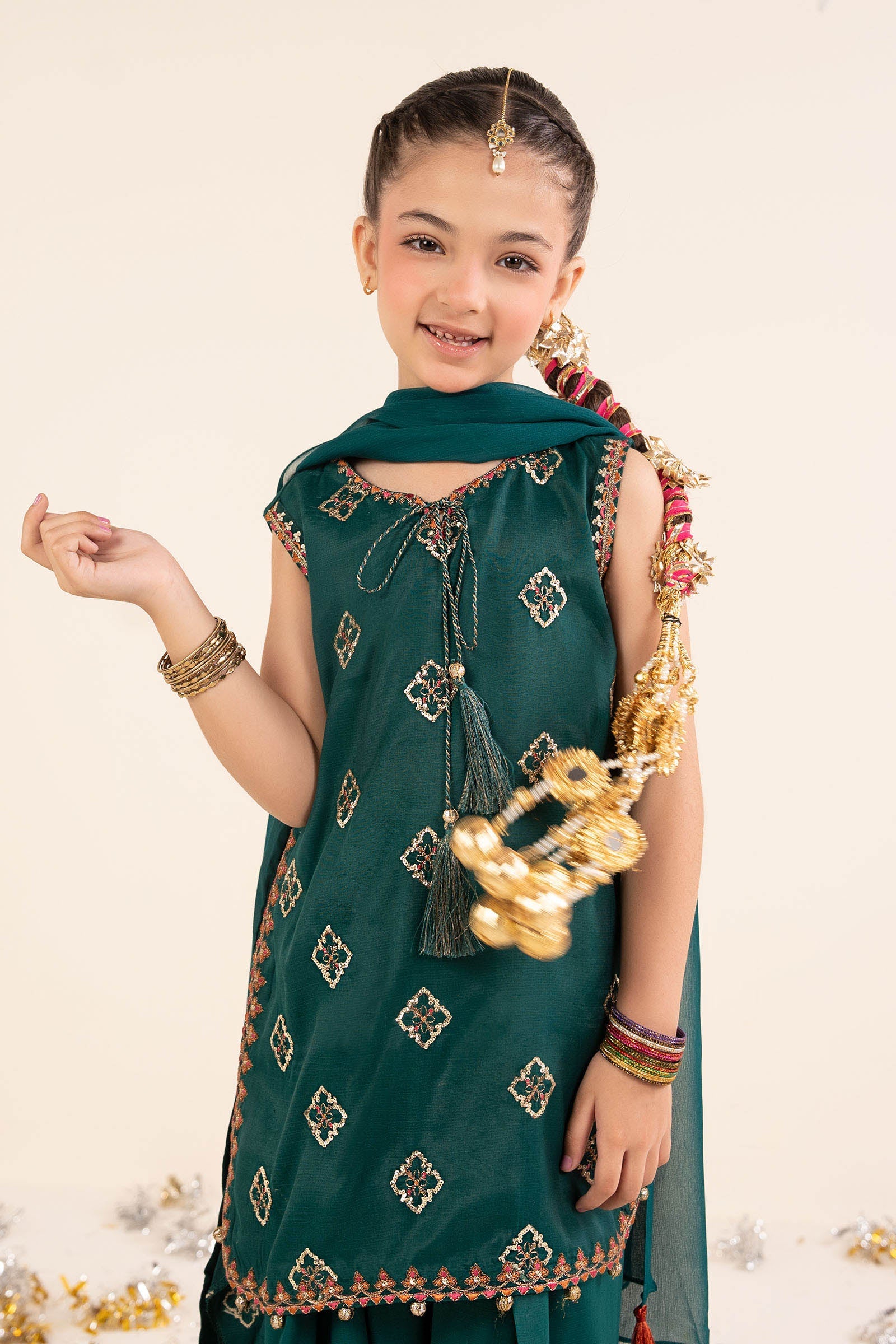 3 Piece Embroidered Raw Silk Suit
