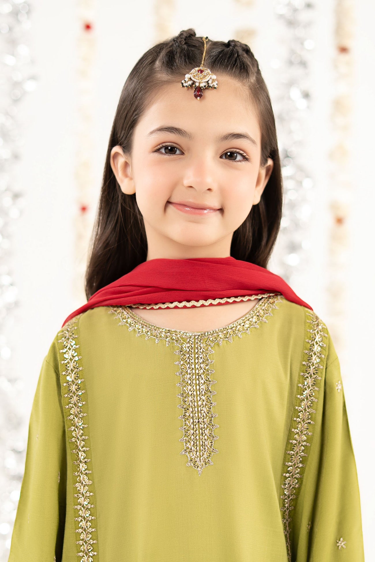 3 Piece Embroidered Raw Silk Suit