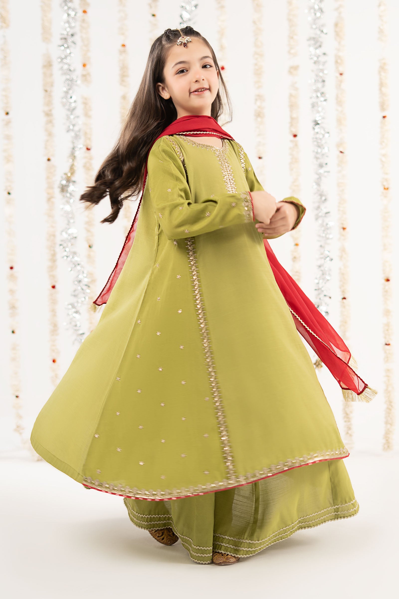3 Piece Embroidered Raw Silk Suit