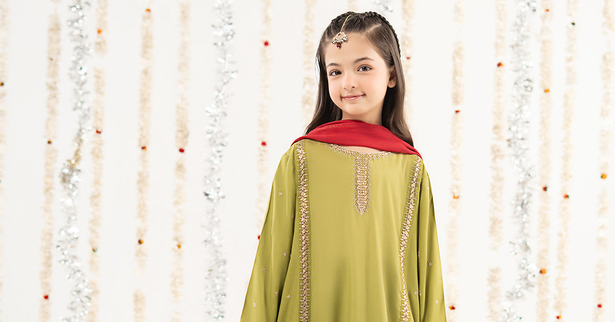 3 Piece Embroidered Raw Silk Suit