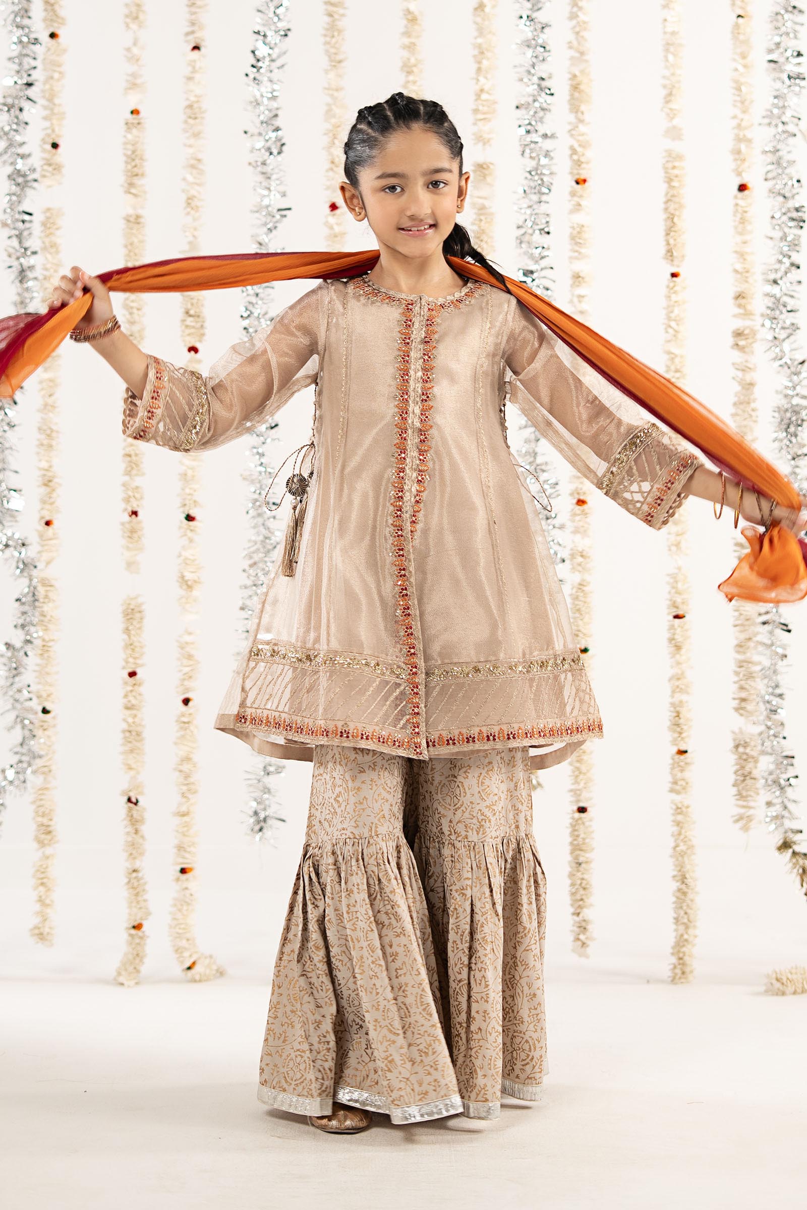 3 Piece Embroidered Zari Net Suit