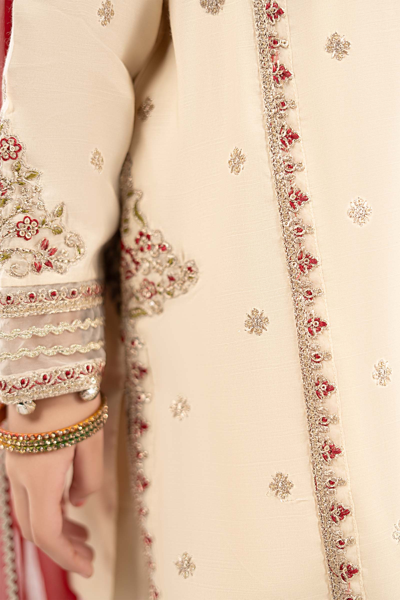 3 Piece Embroidered Raw Silk Suit