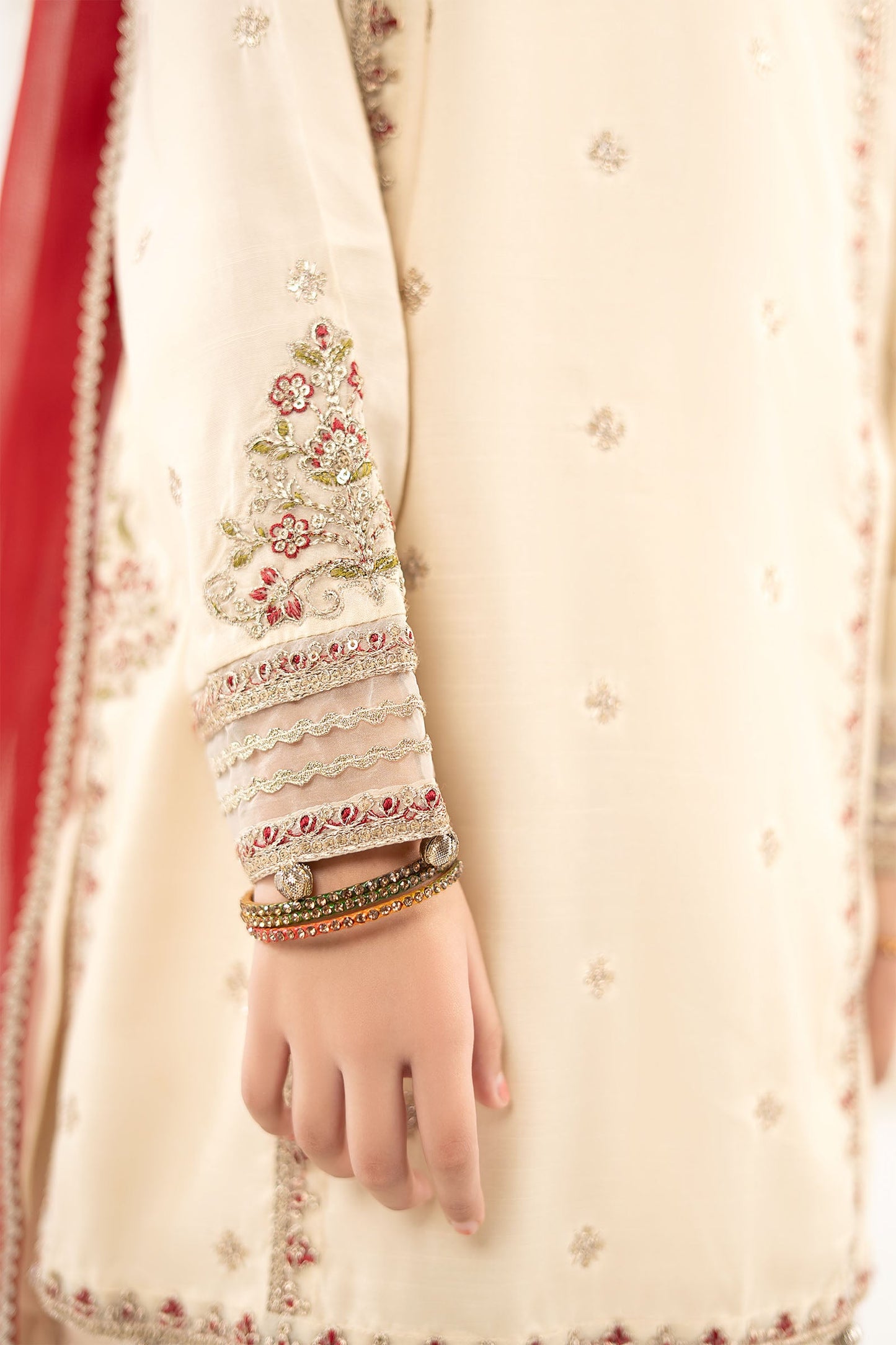 3 Piece Embroidered Raw Silk Suit