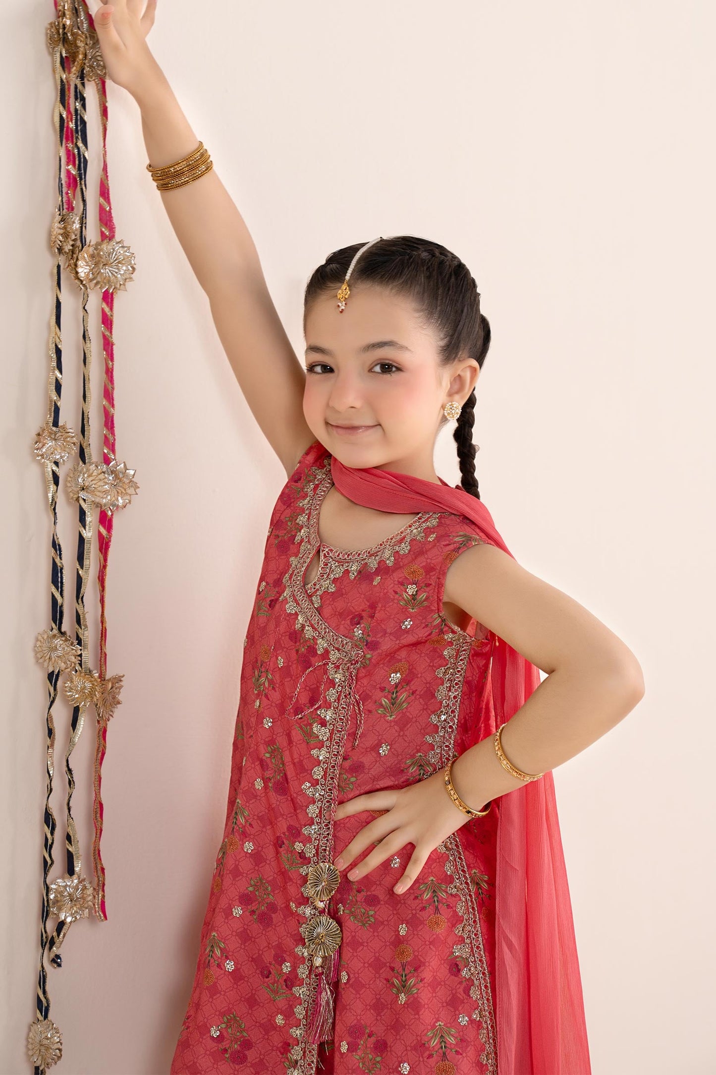 3 Piece Embroidered Raw Silk Suit