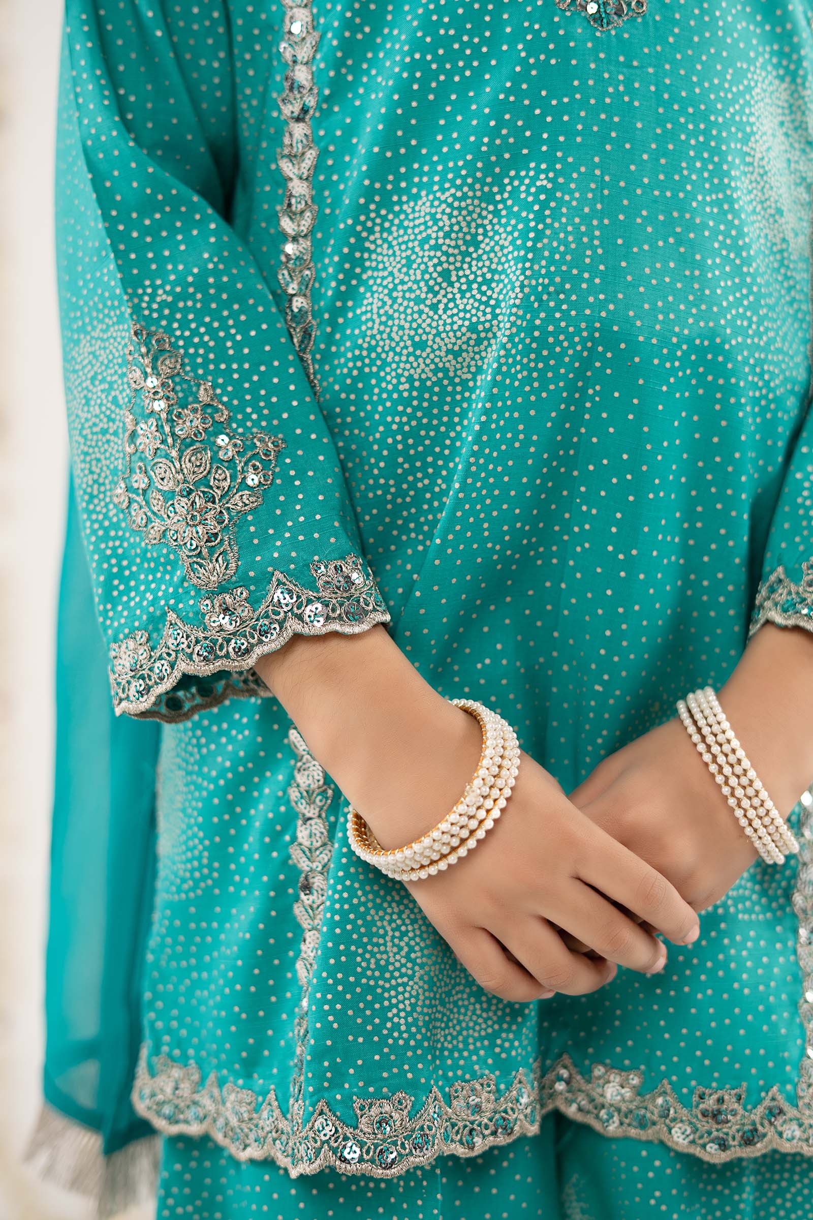 3 Piece Embroidered Raw Silk Suit