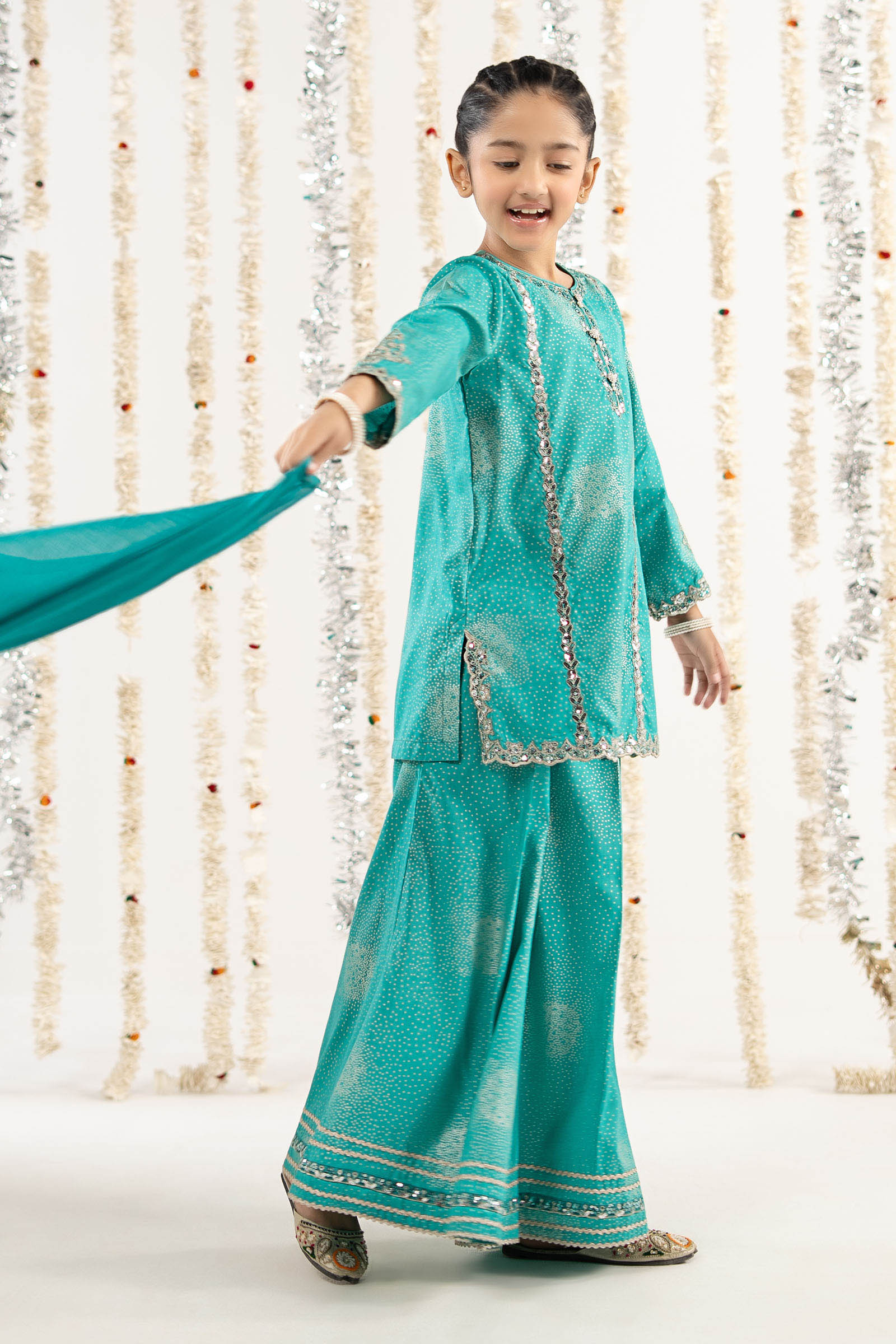 3 Piece Embroidered Raw Silk Suit