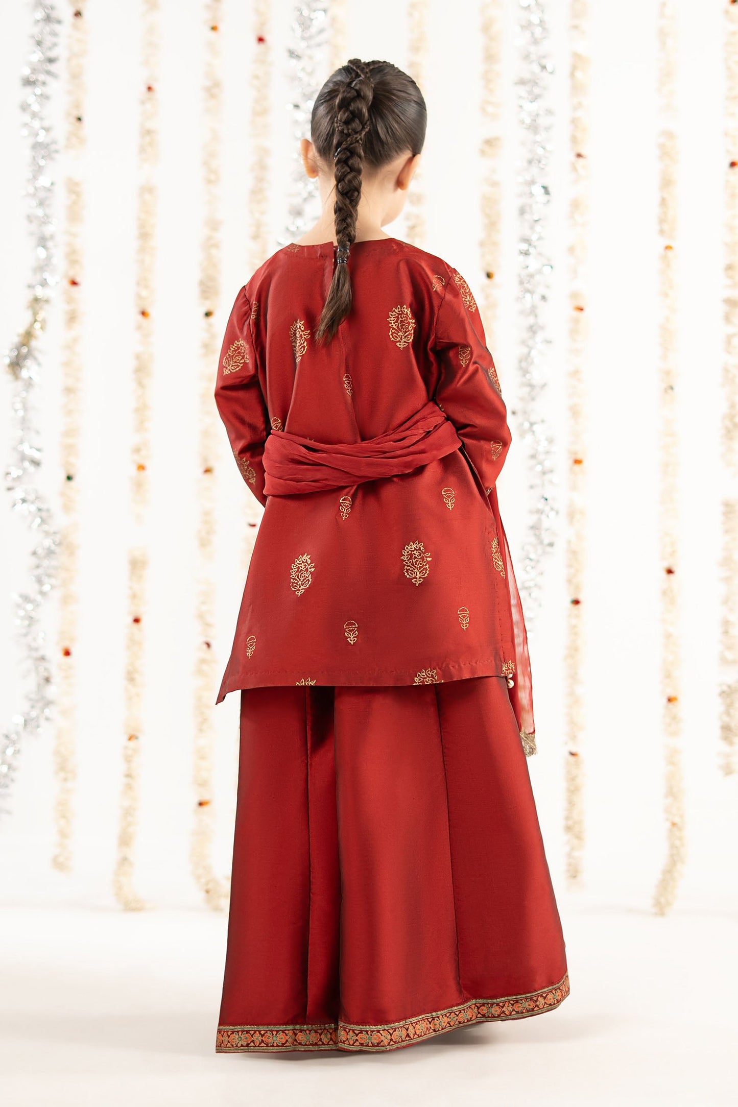 3 Piece Printed Two Tone Silk Suit