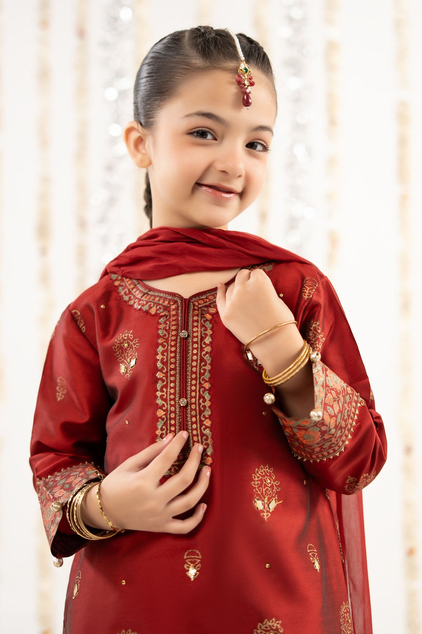 3 Piece Printed Two Tone Silk Suit