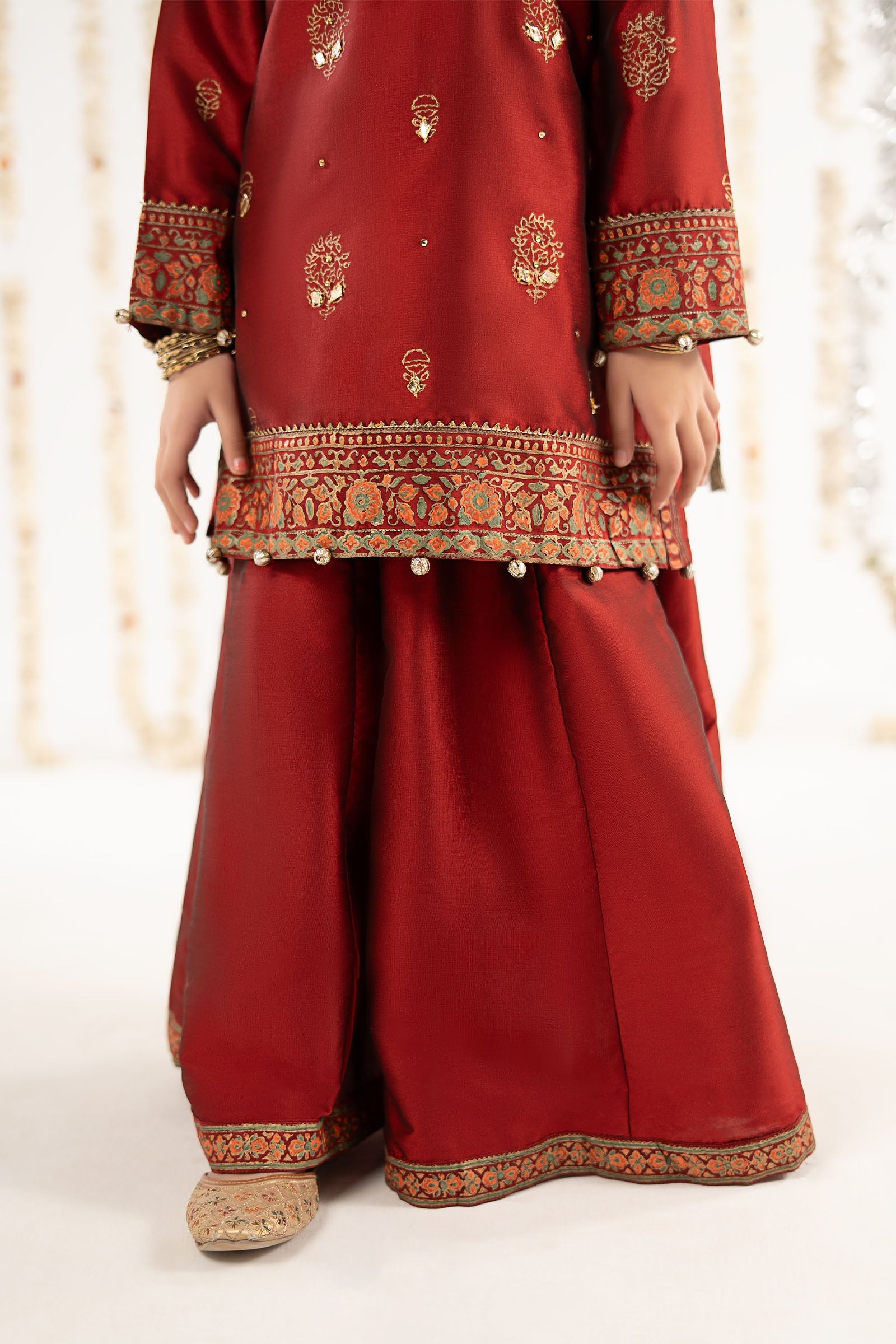 3 Piece Printed Two Tone Silk Suit