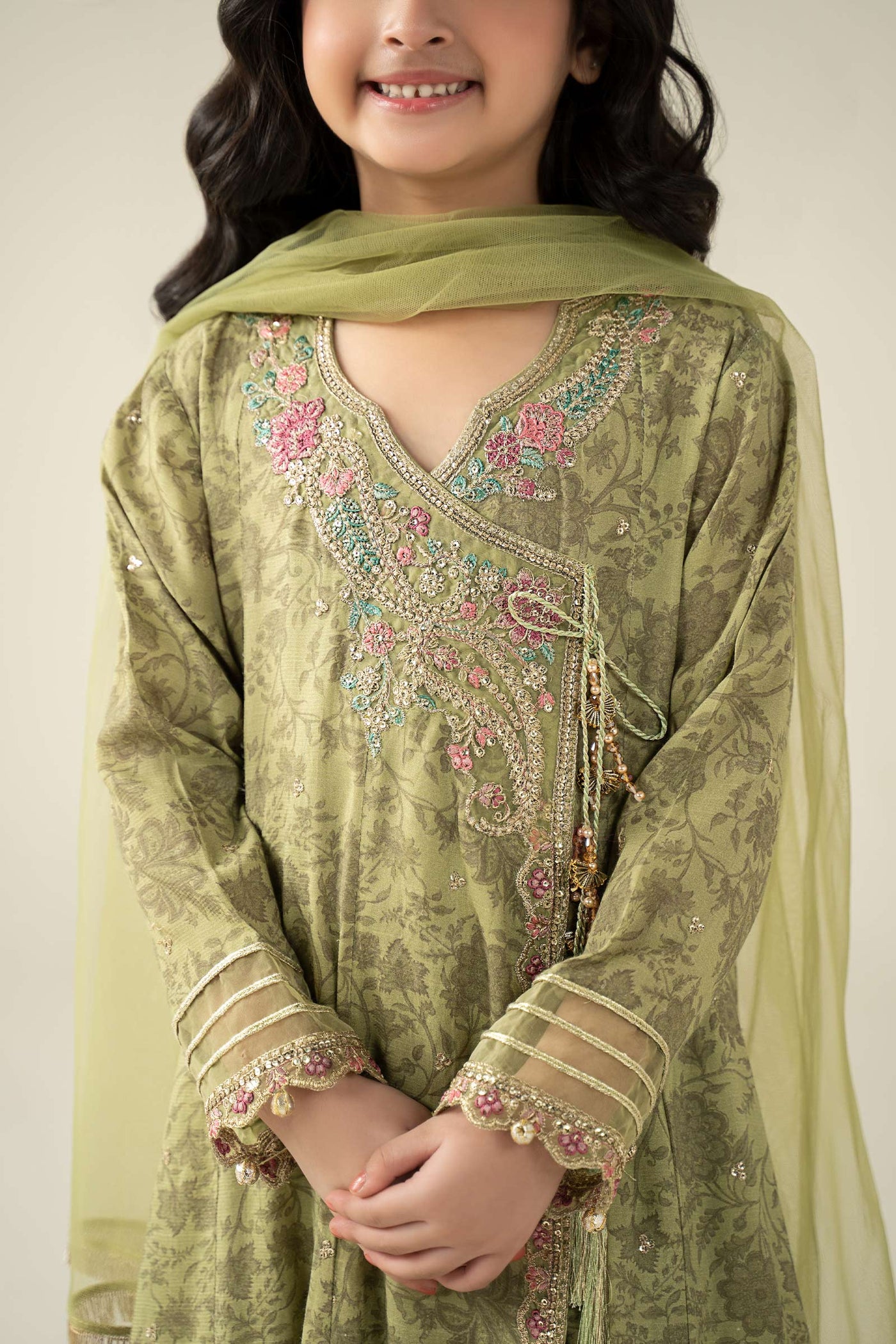 3 Piece Embroidered Raw Silk Suit