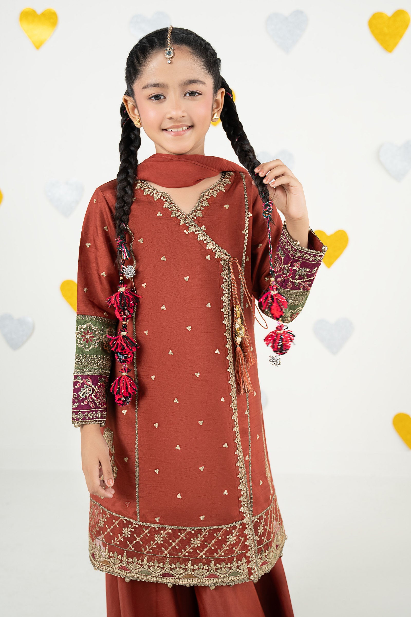 3 Piece Embroidered Raw Silk Suit